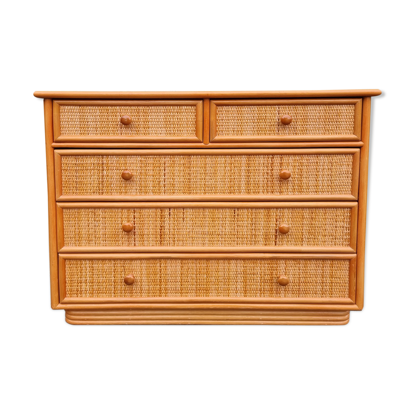 Commode Maugrion for Roche Bobois, wood and rattan, 80s