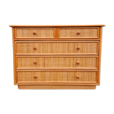 Commode Maugrion for Roche Bobois, wood and rattan, 80s