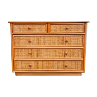 Commode Maugrion for Roche Bobois, wood and rattan, 80s