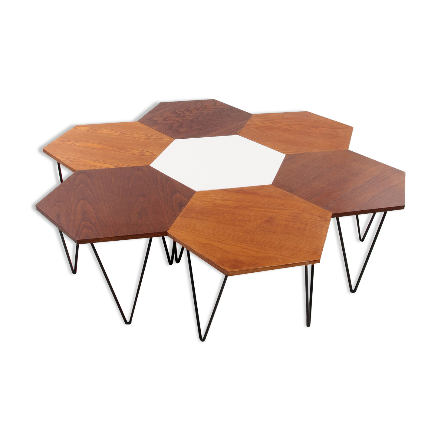 Gio Ponti Set of 7 hexagonal coffee table by ISA Bergamo, 1950 Italy.