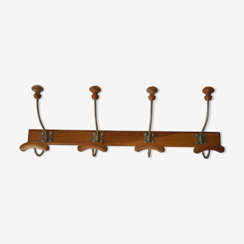 Wall coat rack wood and metal 4 hooks