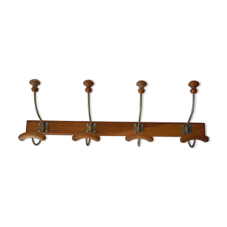 Wall coat rack wood and metal 4 hooks