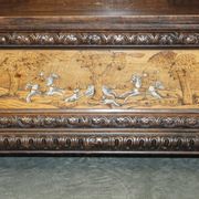 Banc Monks Antique Sculpté Lion Griffon 1860 avec Rangement