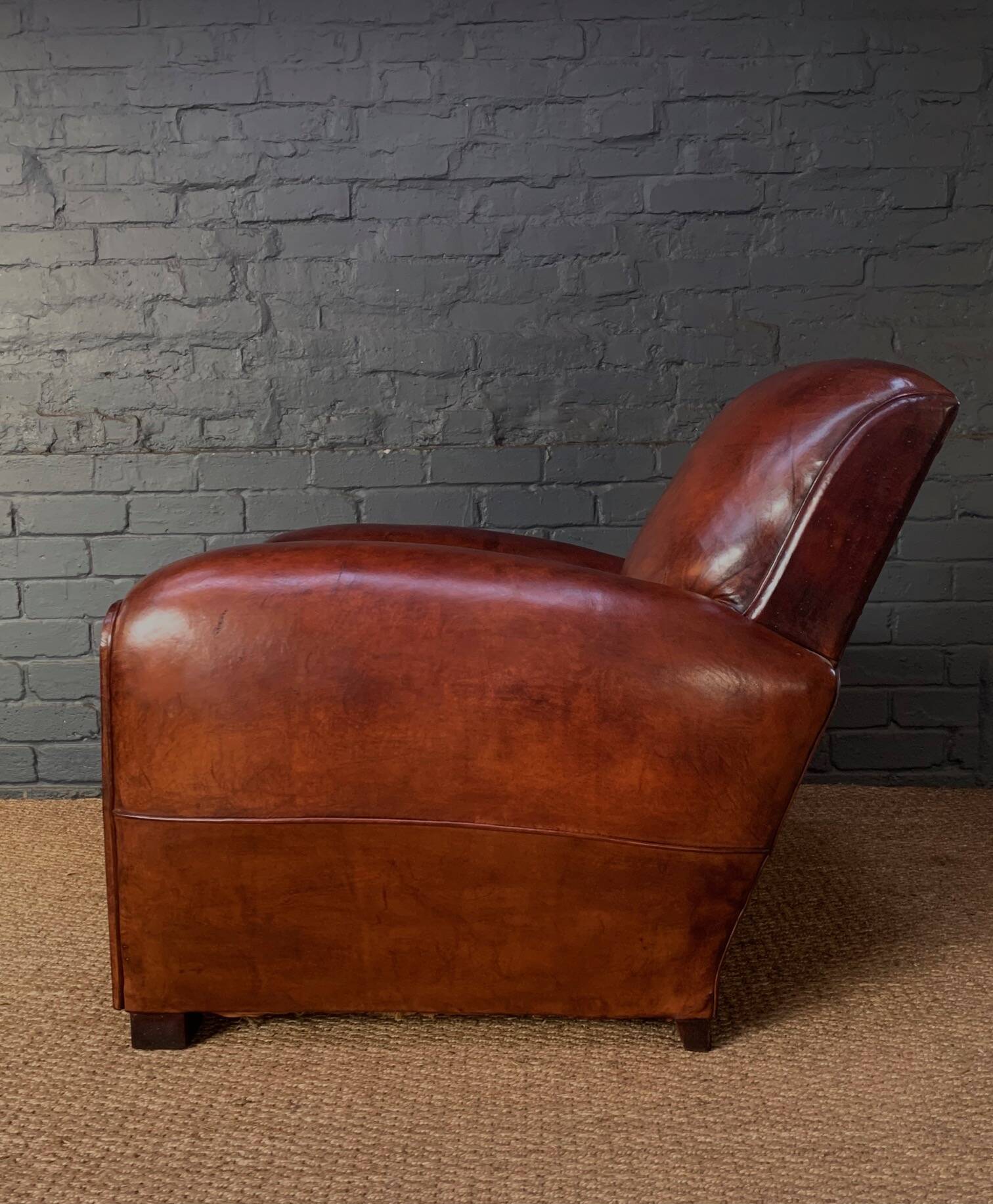 French, leather club chair, cuban lounge model circa 1940's