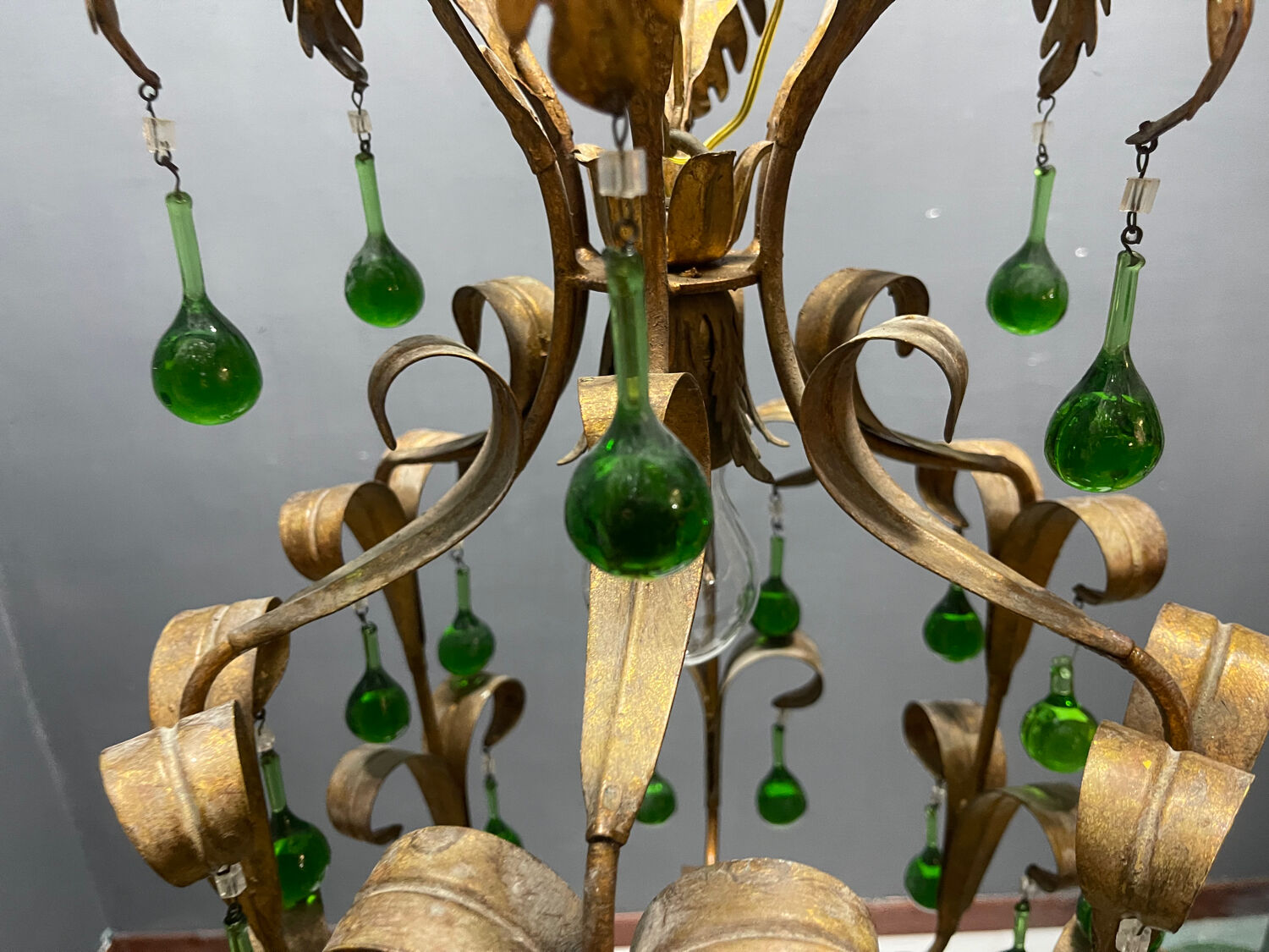 Lustre en verre de Murano Tole vert des années 1960