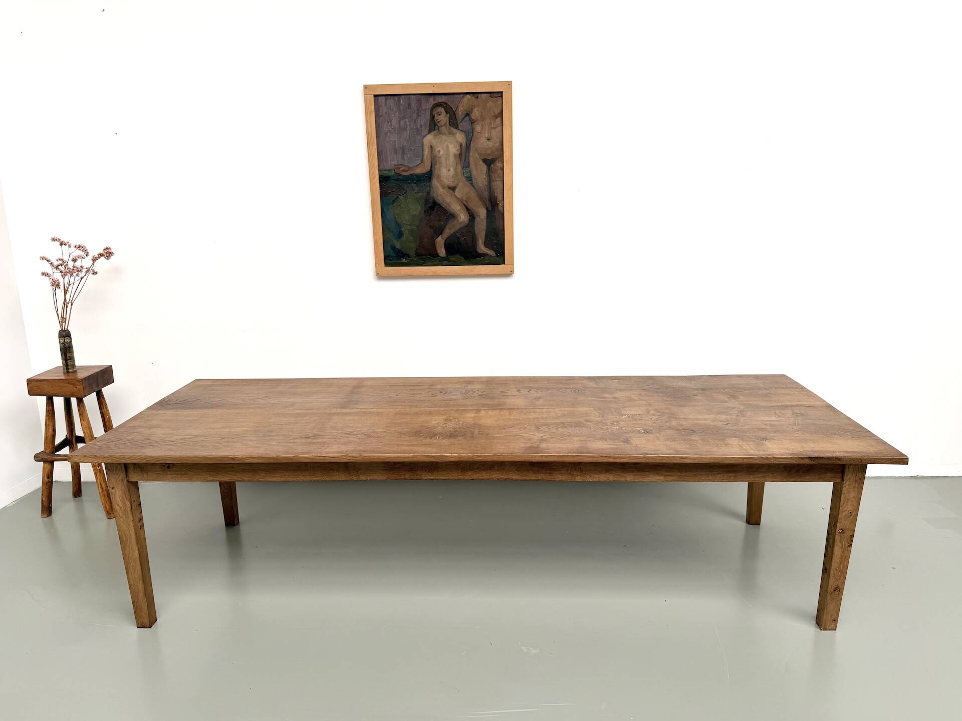 Very large farmhouse table in solid oak, 1950s – L300 cm
