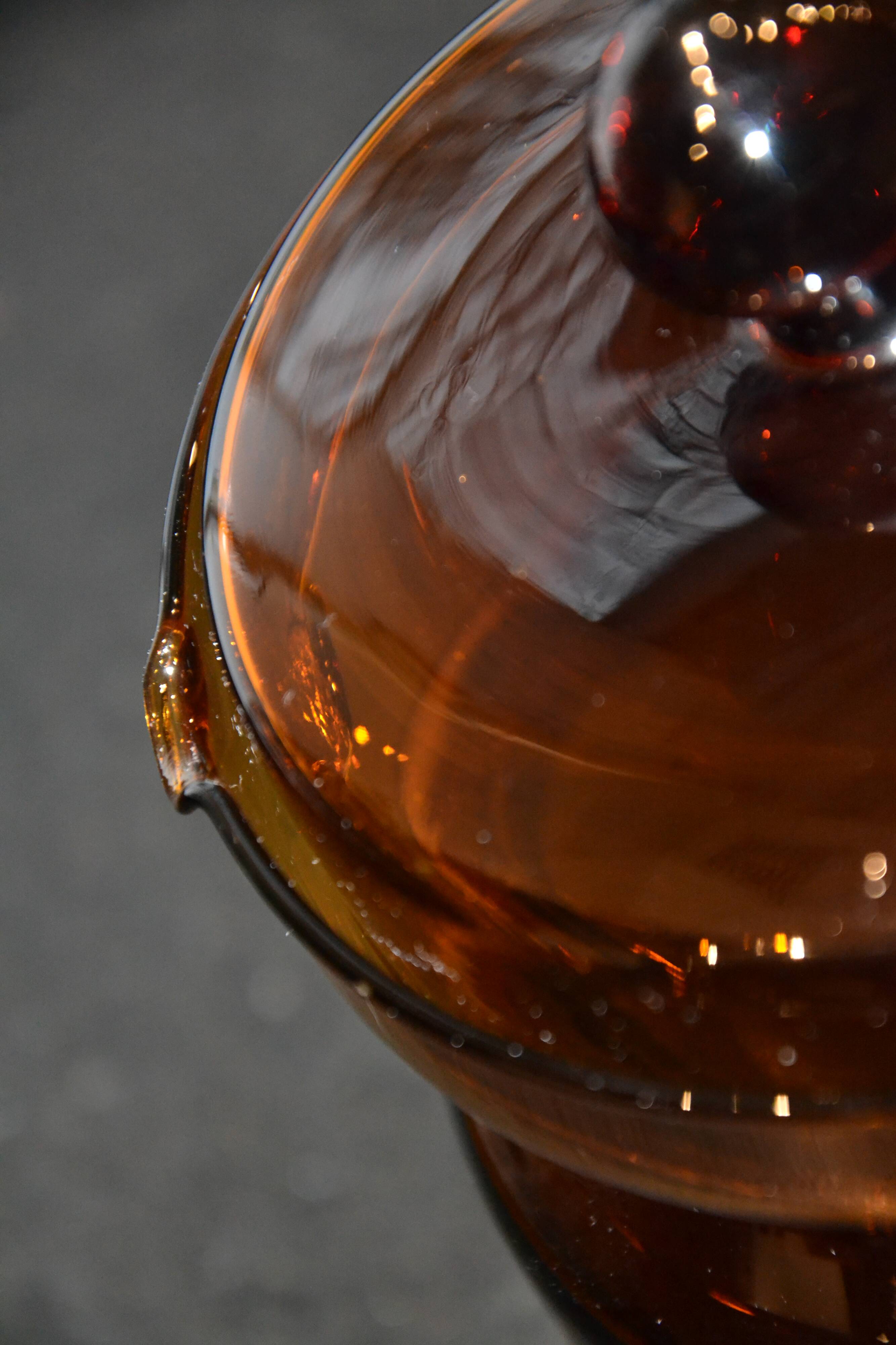 Vintage Hand Blown Brown Glass Pitcher/Carafe with Lid