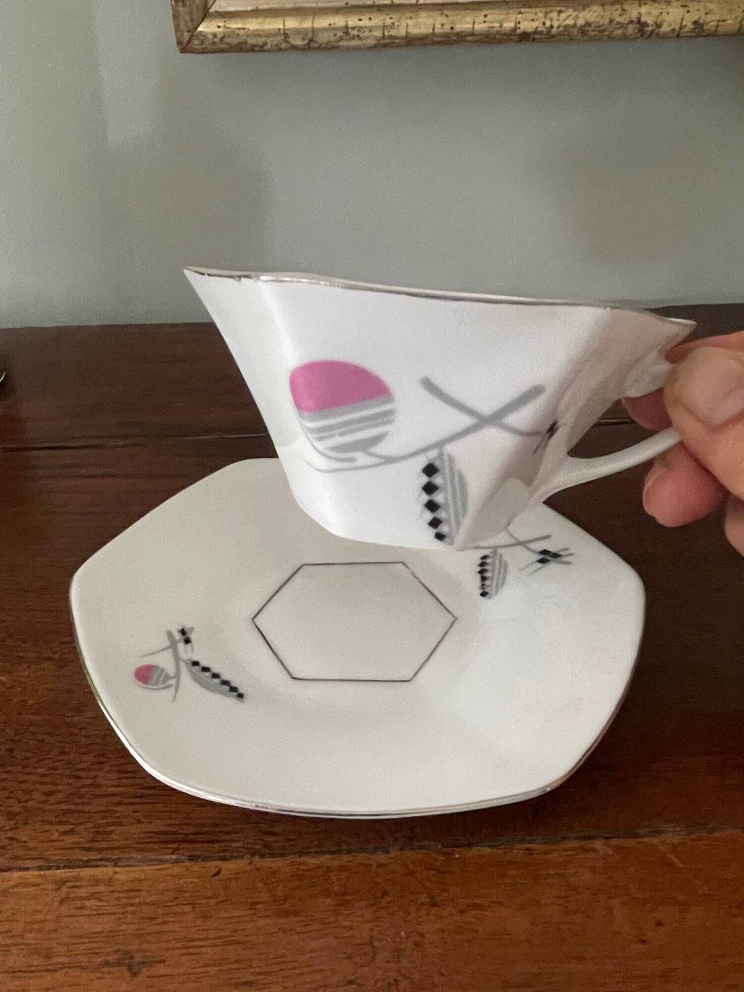 set of 2 Art Deco porcelain tea cups from Czechoslovakia
