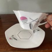 set of 2 Art Deco porcelain tea cups from Czechoslovakia