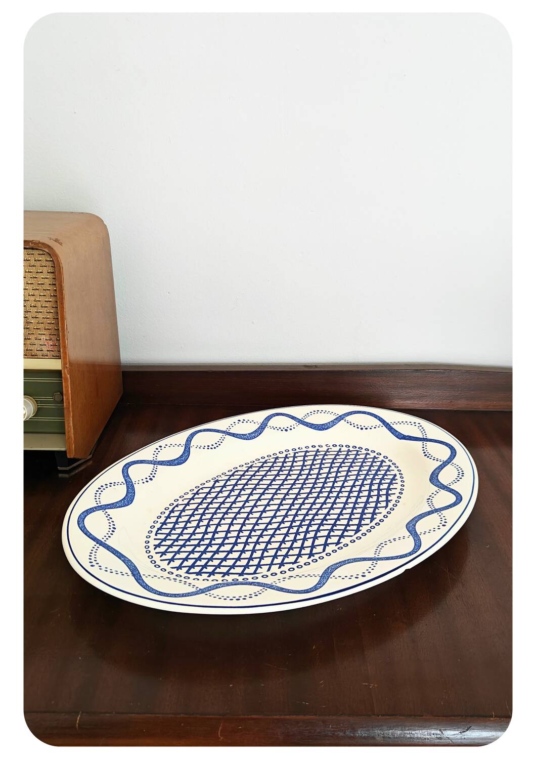 Faïencerie de gien plat de service ovale bleu aurélie