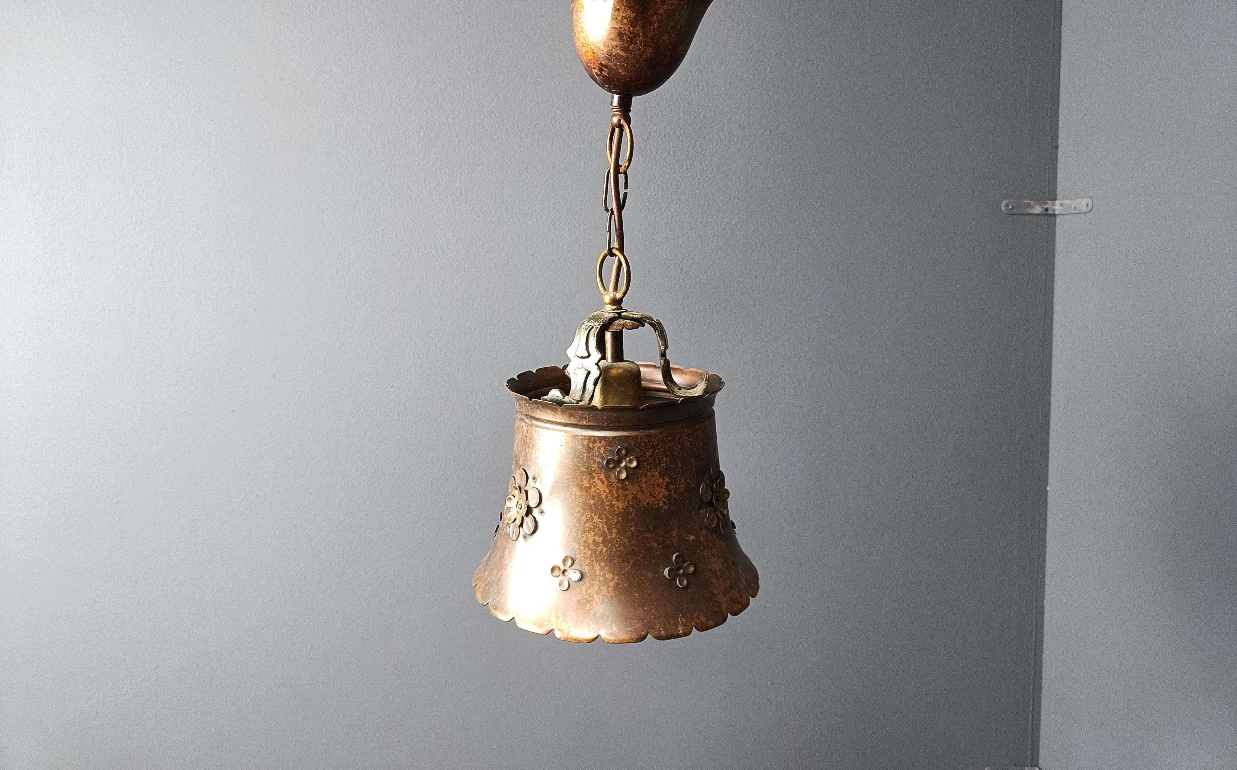 Brutalist copper pendant light, 1970s