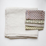 Tablecloth and linen towels upcycled mismatched patterns