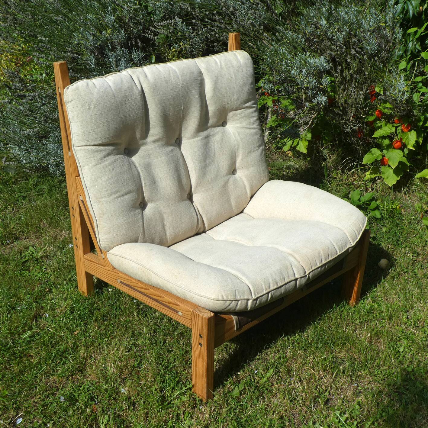 rare large pine armchair, Silkeborg, Denmark, 1970