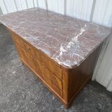 Louis-Philippe chest of drawers in burr walnut with pink marble – 19th century