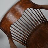 Pair of English Edwardian Oak Spindle Back Captains Office Desk Chairs