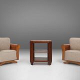 A set of 2 beautiful made Art Deco armchairs with grey upholstery, France, 1930