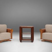 A set of 2 beautiful made Art Deco armchairs with grey upholstery, France, 1930