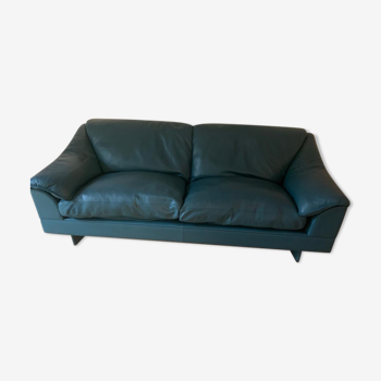 Oil blue leather sofa Poltrona Frau Italy 1980s