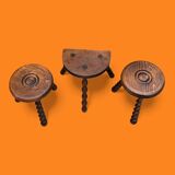 3 vintage turned wood stools