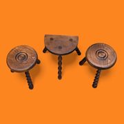 3 vintage turned wood stools