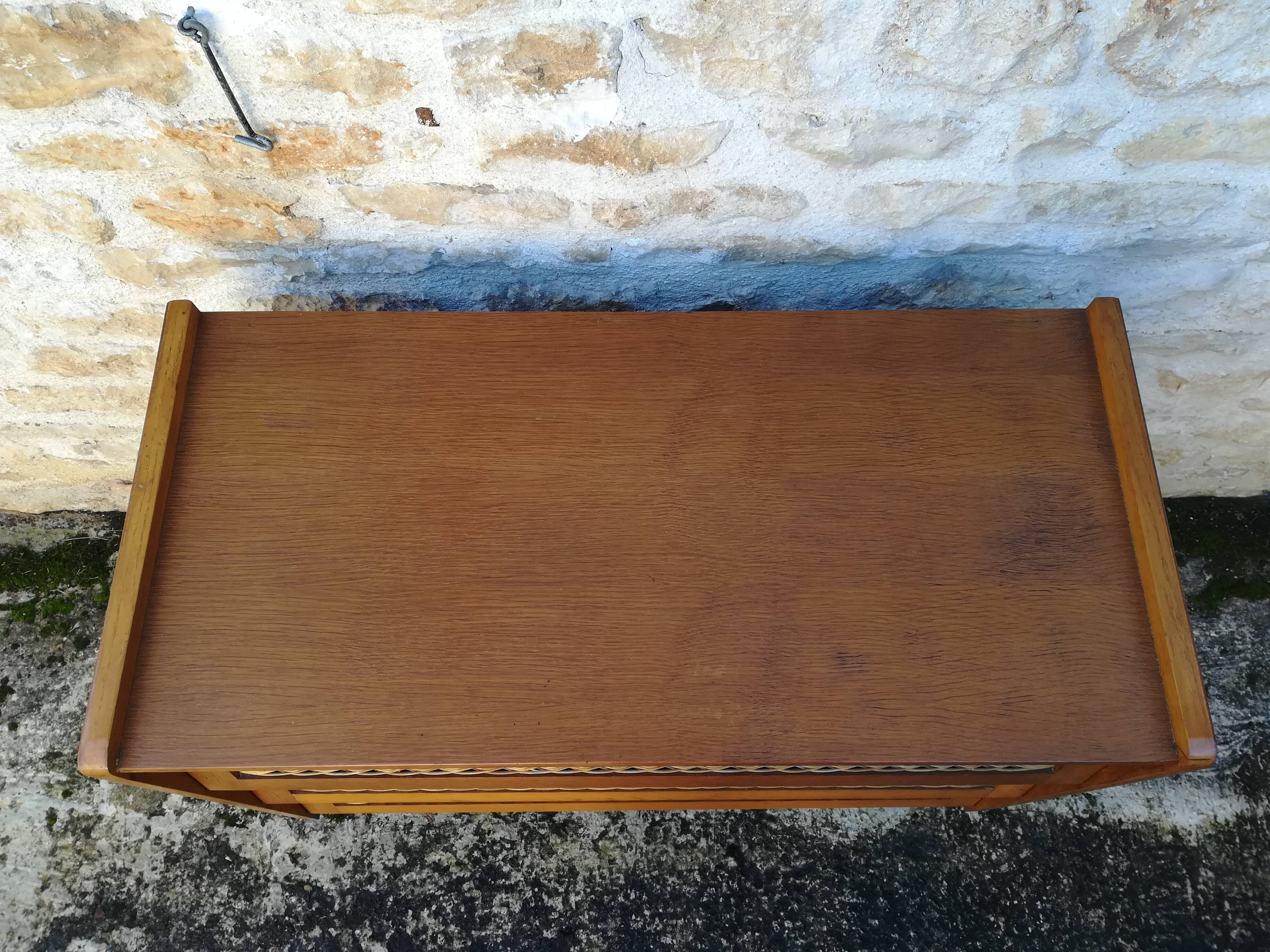 Vintage rattan and oak chest of drawers