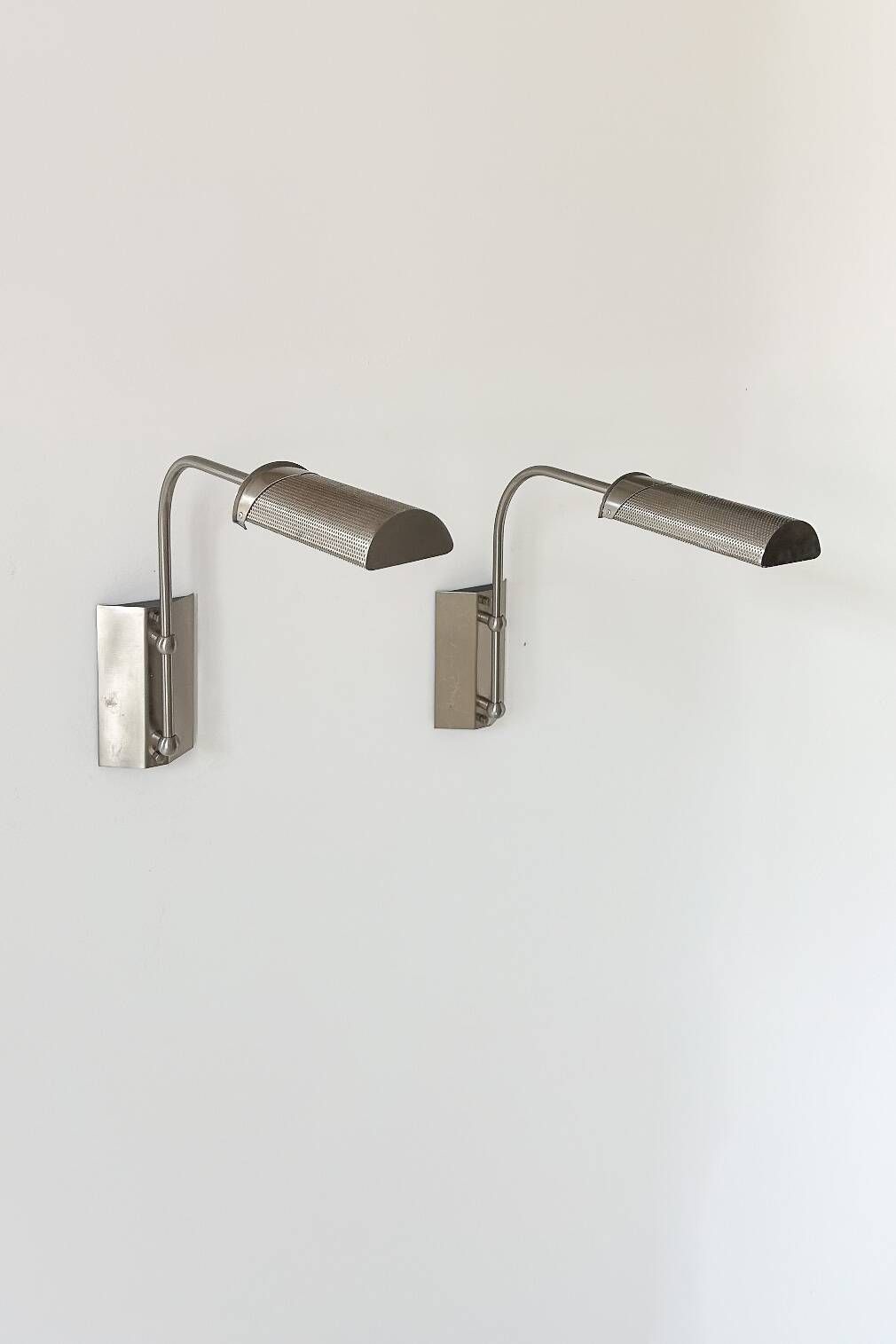 Pair of XL vintage adjustable wall lights, matte metal, Germany 1980.
