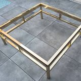 Table basse Guy Lefevre maison Jansen, laiton doré et travertin