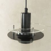 Space Age ceiling lamp by Ikea from the 1980s with two plexiglass plates and canopy made of black injection-moulded plastic.