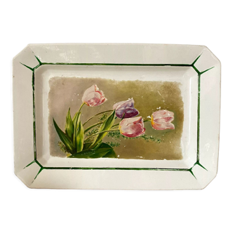 Antique decorative dish with painted flowers, signed