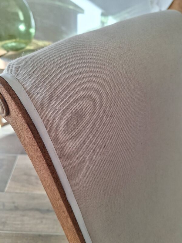 Chauffeuse gondole ancienne en toile de lin beige