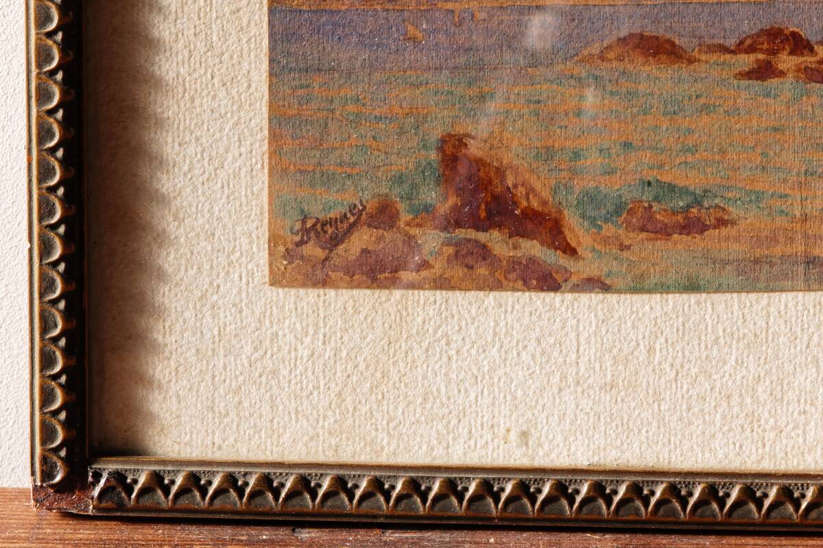 Signed watercolor, red rocks of Menton