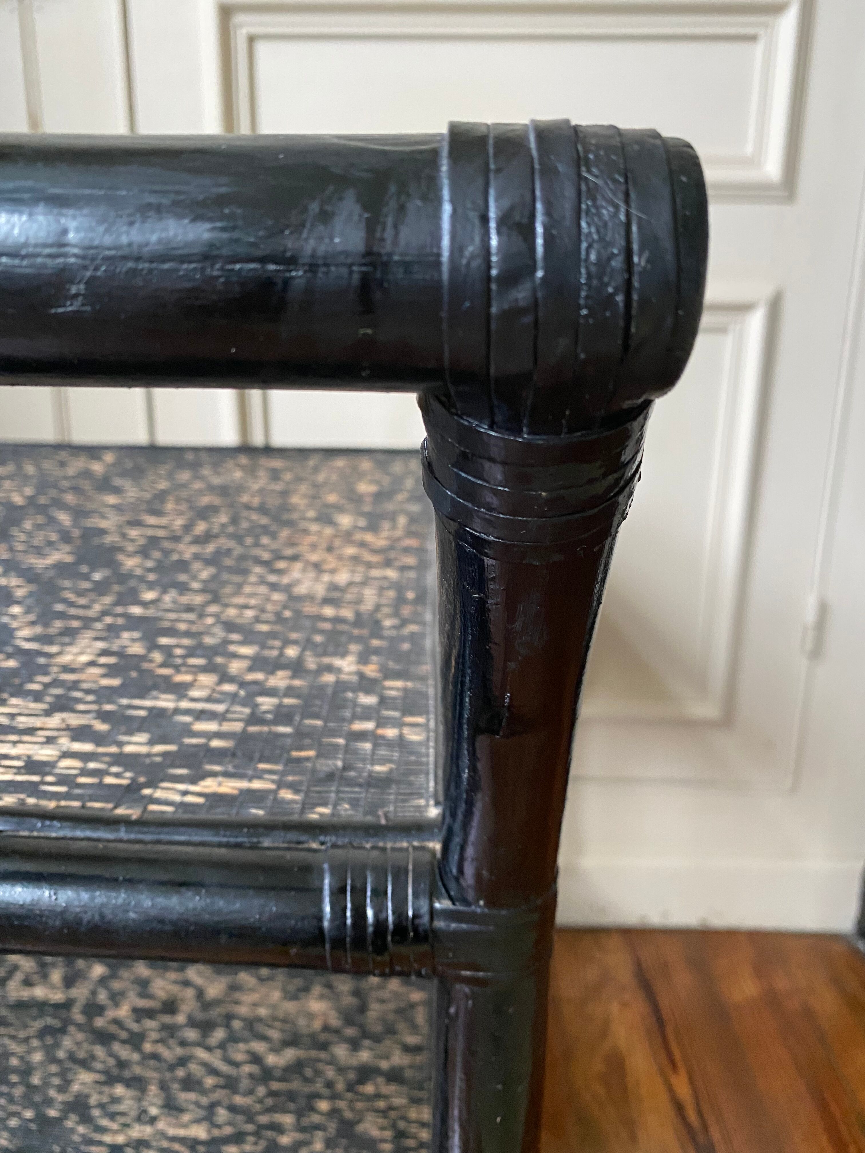 Black service in wood and rattan 70s