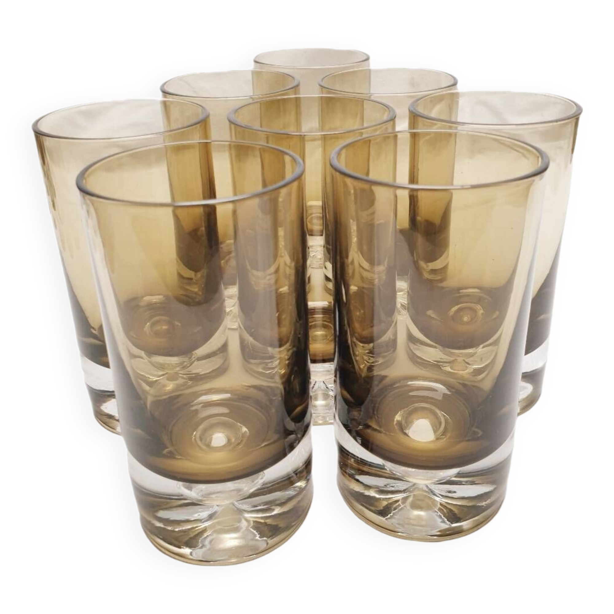 8 water glasses in smoked glass with pierre schneider inclusion 70's