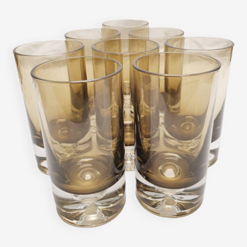 8 water glasses in smoked glass with pierre schneider inclusion 70's