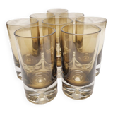 8 verres à eau en verre fumé à inclusion pierre schneider 70's