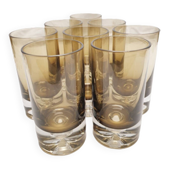 8 water glasses in smoked glass with pierre schneider inclusion 70's