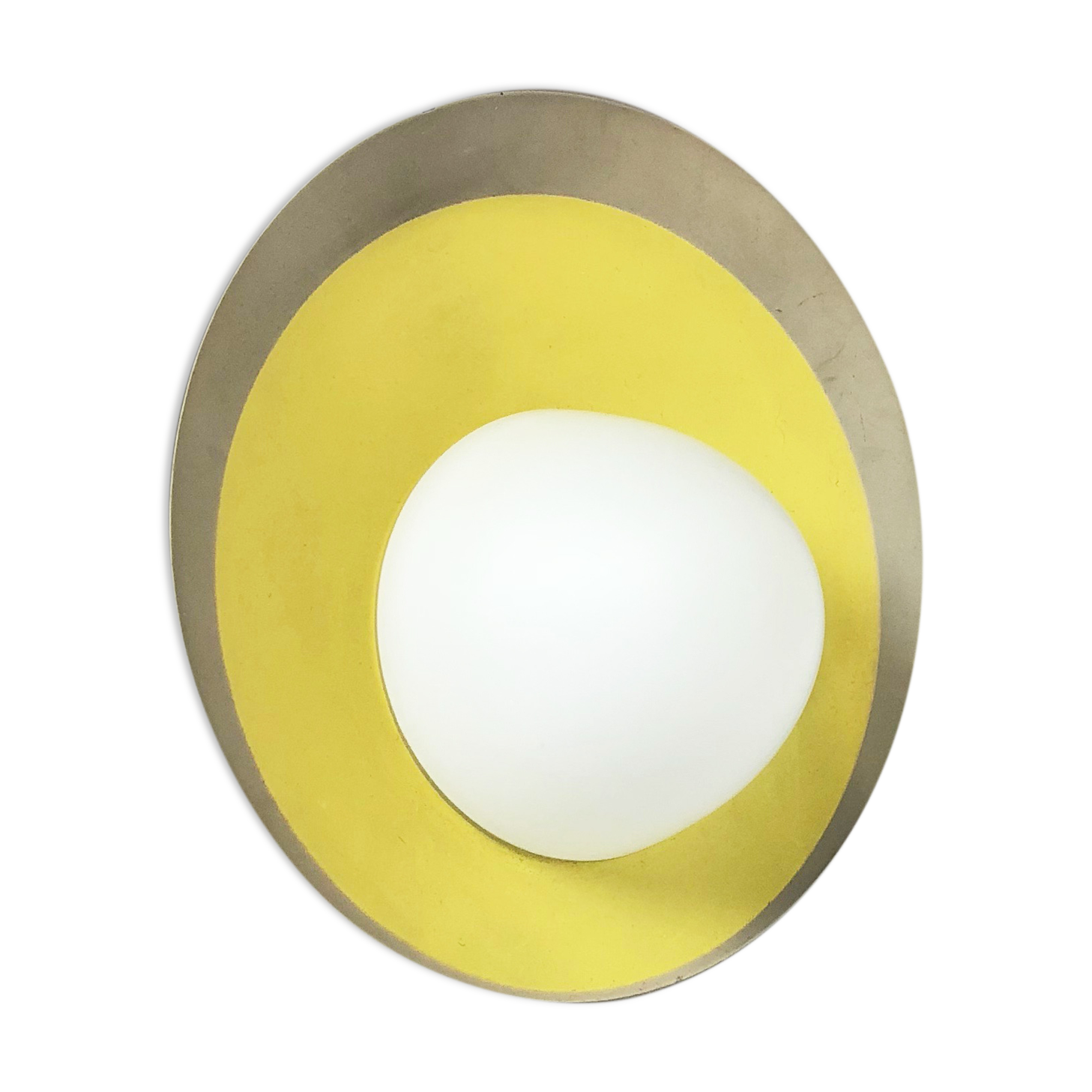 Round metal opaline glass wall light sconce, Italy, 1960s