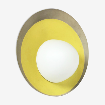 Round metal opaline glass wall light sconce, Italy, 1960s