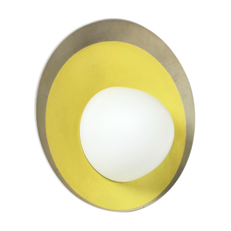 Round metal opaline glass wall light sconce, Italy, 1960s