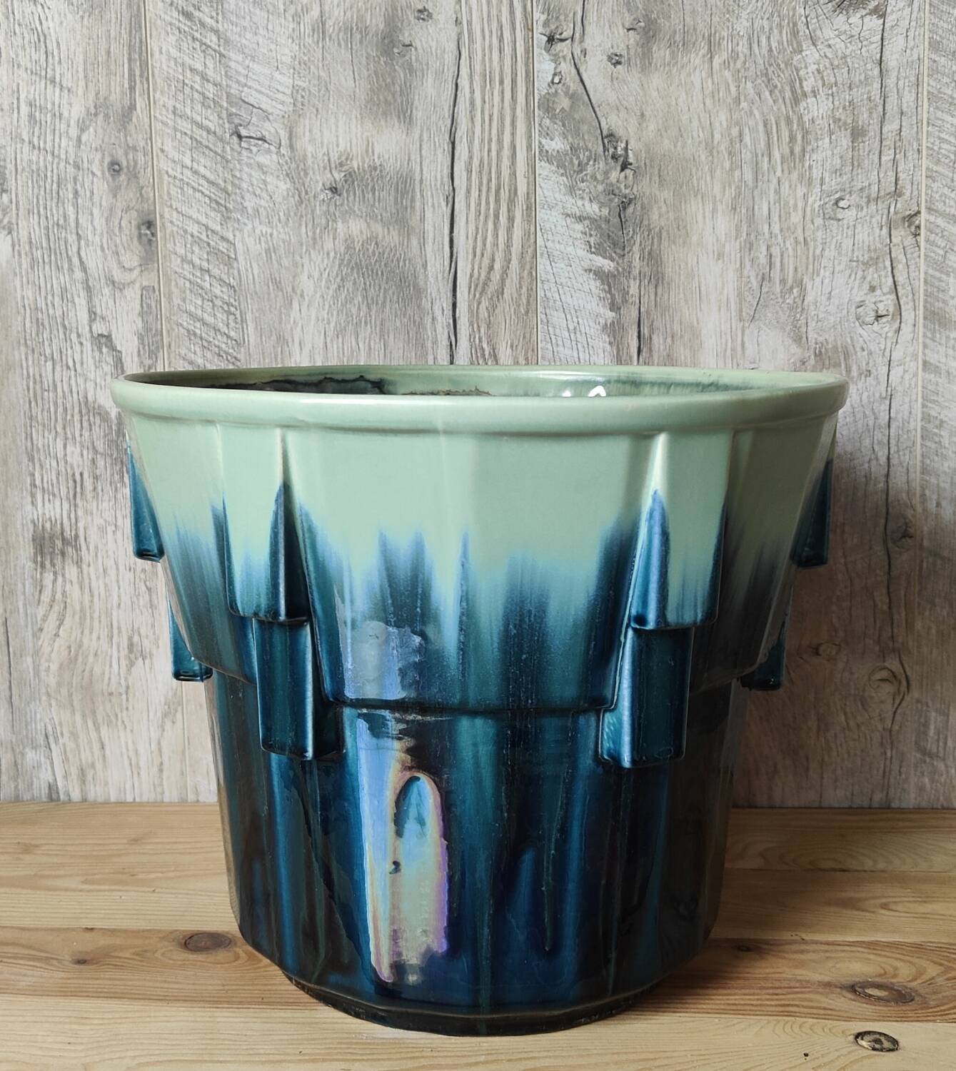 Iridescent Art Deco earthenware planter