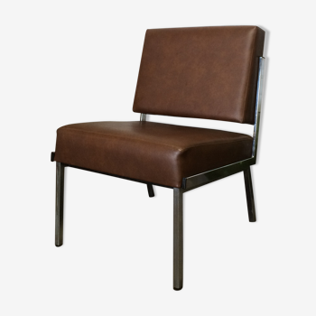 Chauffeuse moderniste/ fauteuil vintage chrome et skai