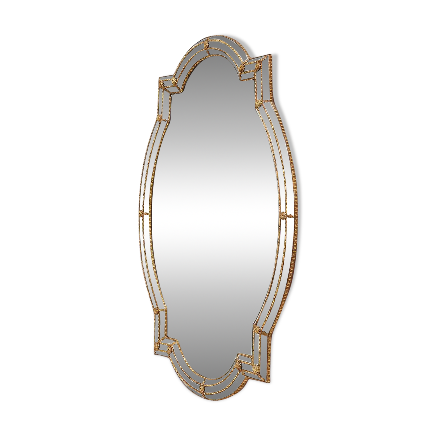 Miroir trapézoïdal en laiton et mosaïque de style vénitien, XXe siècle