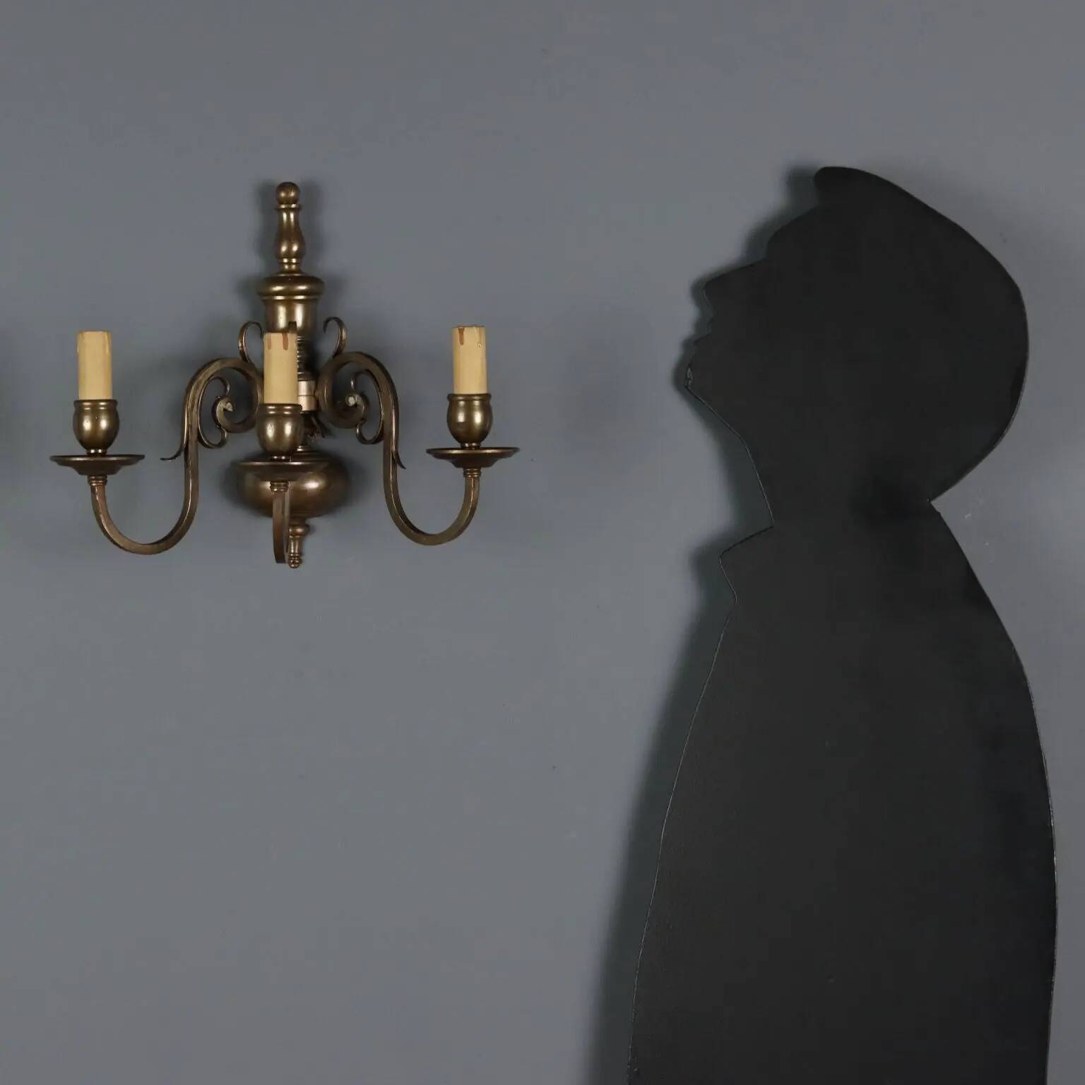 Antique bronze wall sconces with 3 lights, decorations from Italy, 20th century.