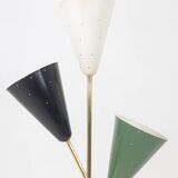 Stilnovo. 3-light lamp in sheet metal and brass. 1960s.