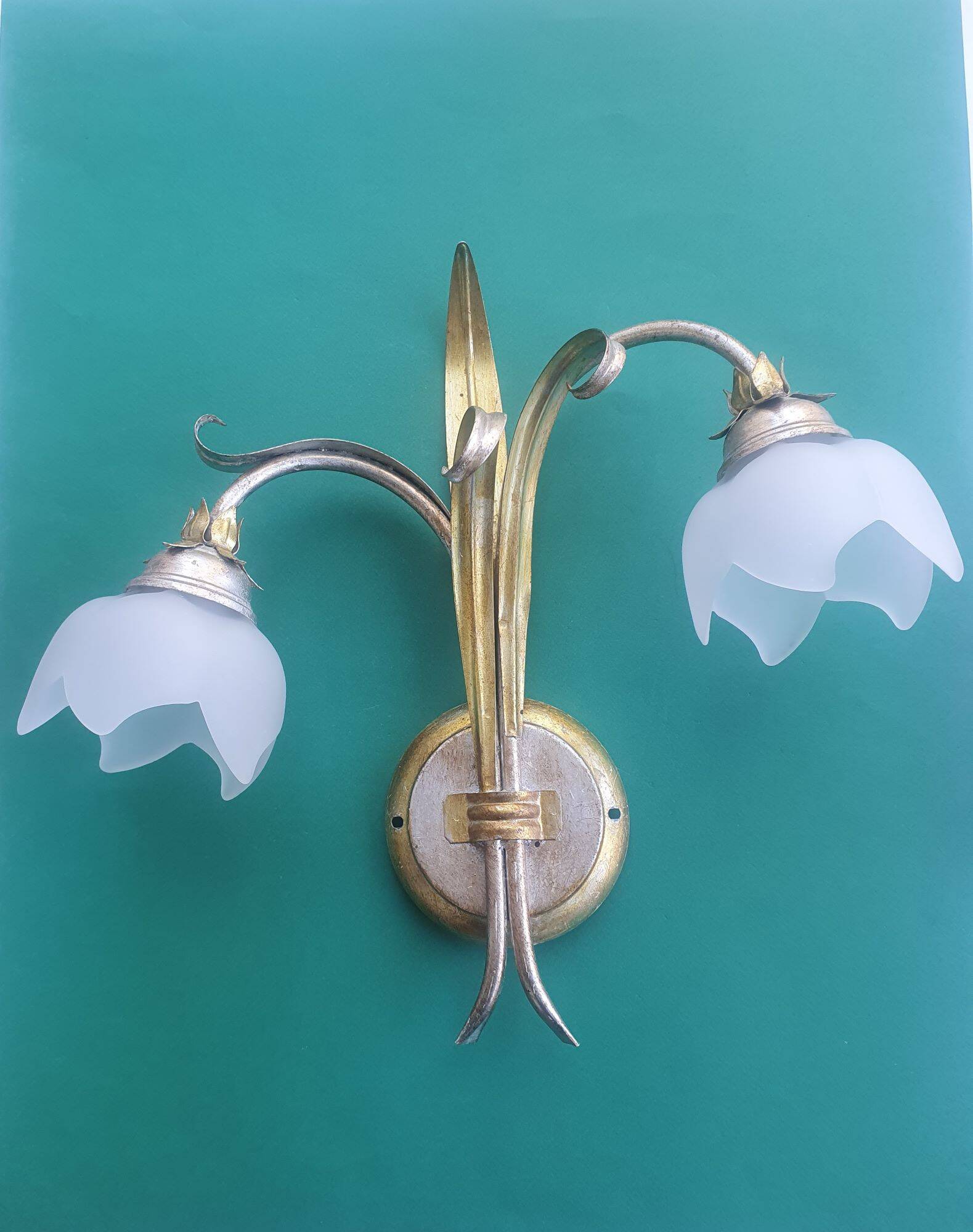 Pair of vintage Keria Italy silver and gold wall sconces