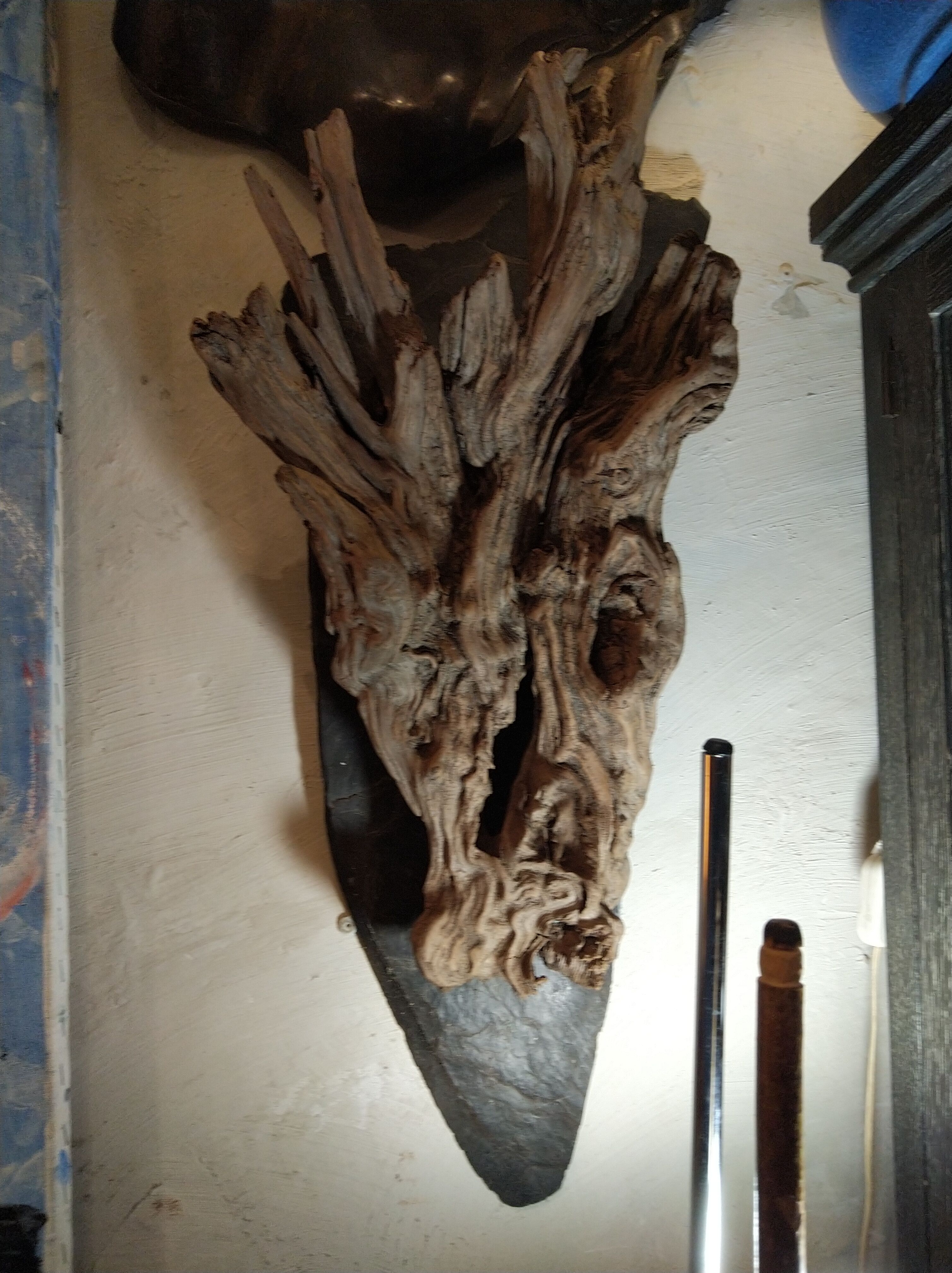 Natural wood sculptural coat rack