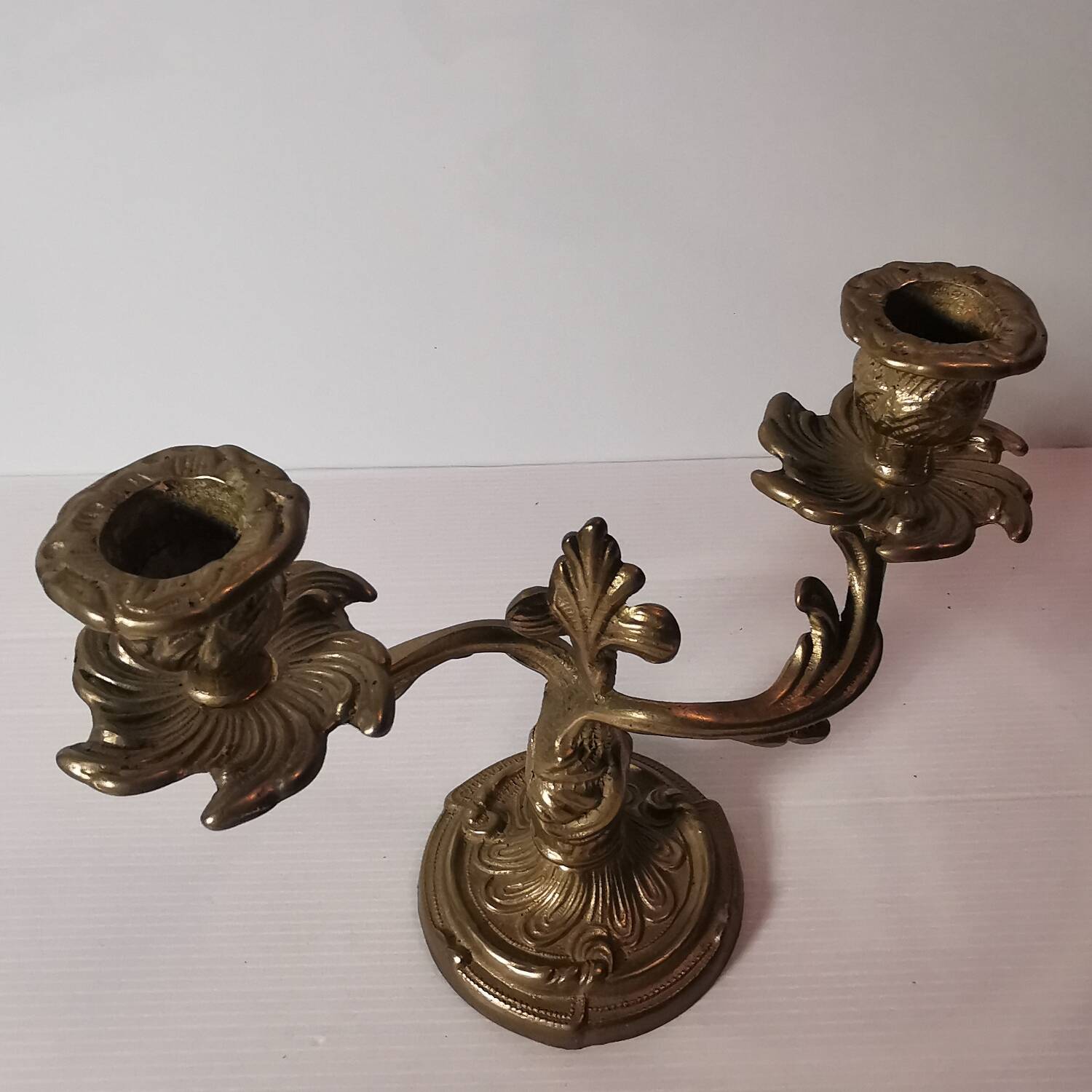 Old vintage candle holder / candlestick / candelabra in gilded brass 2 candles