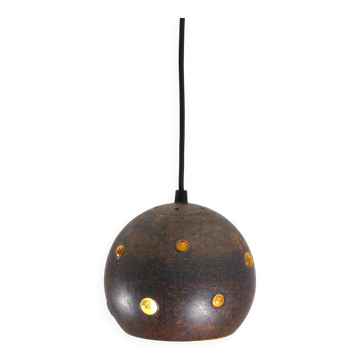 Globular brutalist hanging lamp in copper / glass by Peill & Putzler