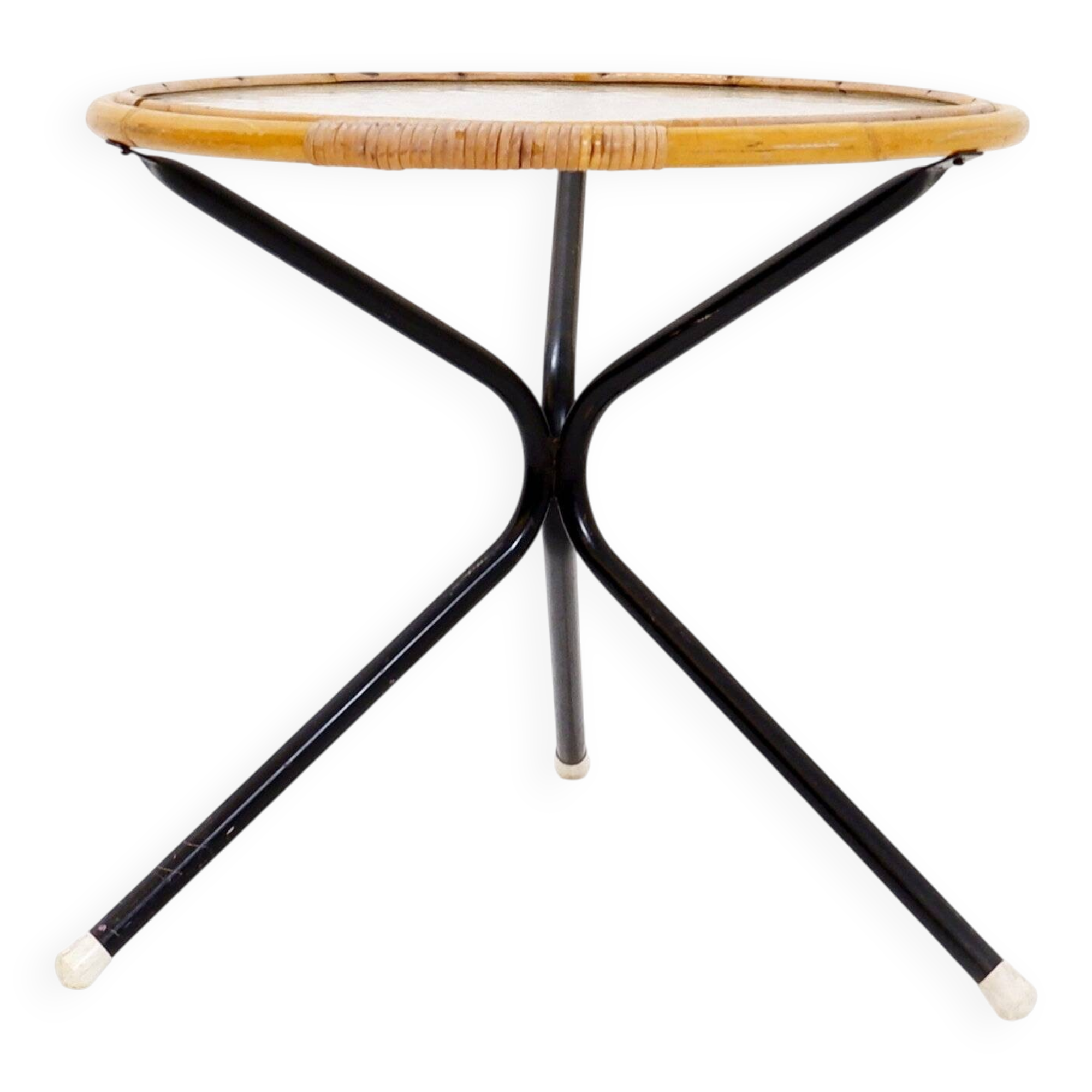 Mid-century bamboo, metal, and glass side table - Netherlands 1960s