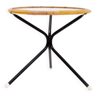 Table d'appoint milieu du siècle en bambou, métal et verre - Pays-Bas années 1960